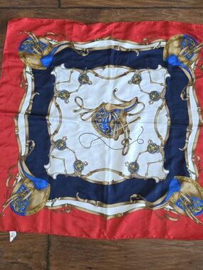 Classic Equestrian-Print Silk Scarf - Red, Navy & Cream